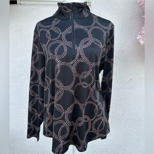 Chico's Black Half-Zip Sweatshirt with Pink Dot Circle Print